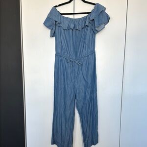 Blue Denim Off-Shoulder Jumpsuit